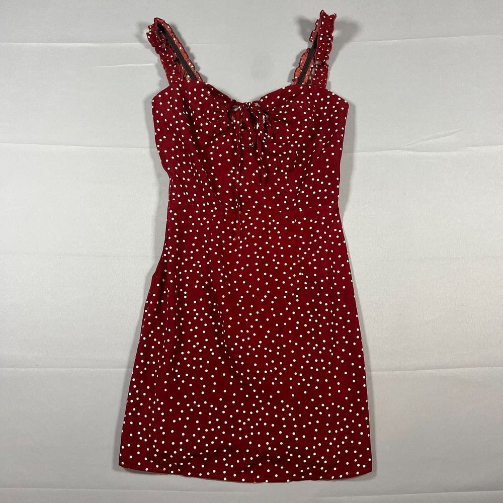 Princess Polly Mini Dress Women 2 Red White Polka Dot Tie Front Sleeveless Party - Picture 4 of 10